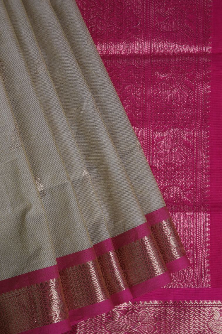 Sandollar Yellow Pure Handloom Kovai Cotton with Gold Zari Peacock Motifs view 1
