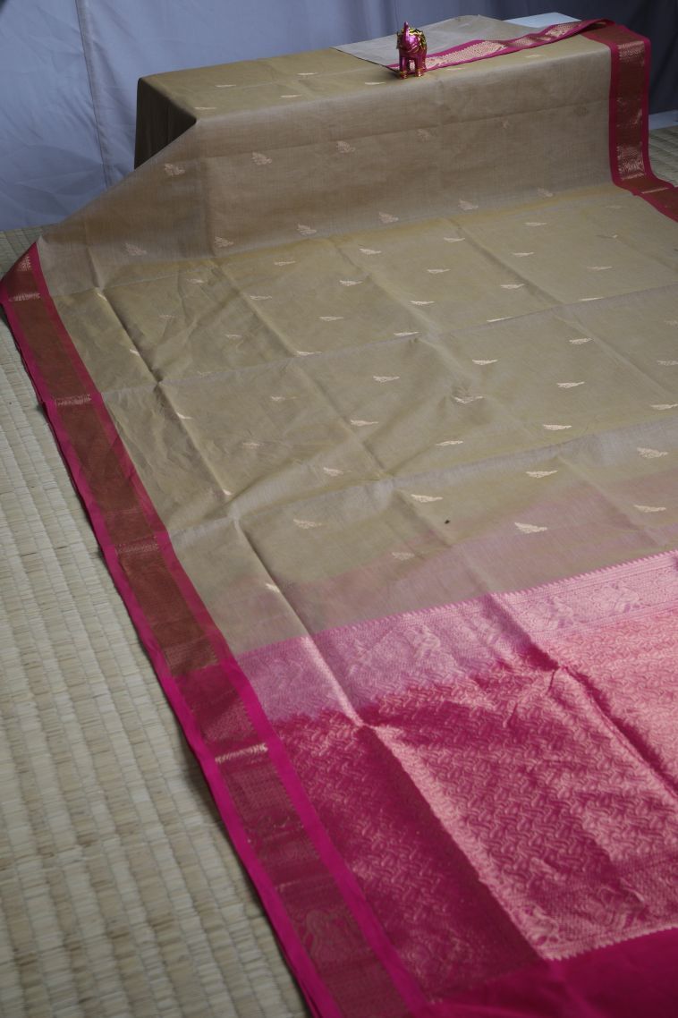 Sandollar Yellow Pure Handloom Kovai Cotton with Gold Zari Peacock Motifs view 2