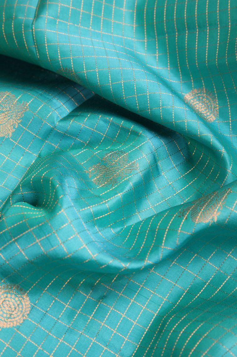 Sapphire Blue Soft Silk Saree with Gold Zari Peacock Motifs view 4