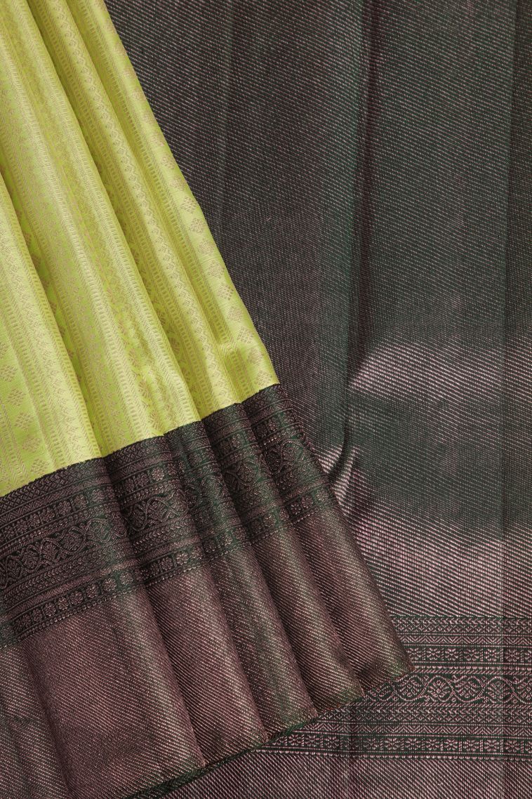 Lime Green Kanchipuram Silk Sarees with Gold Zari Floral Patterns view 1