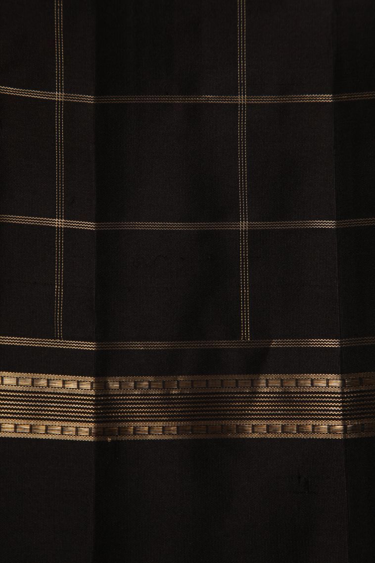 Asphalt Black Kanchipuram Silk Sarees with Gold Zari Checks view 3