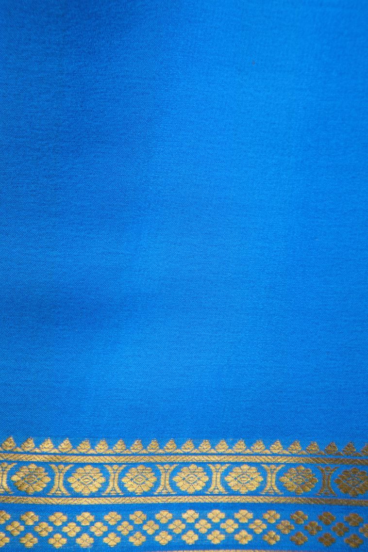 Cobalt Blue Mysore Silk with Gold Zari Plain view 3