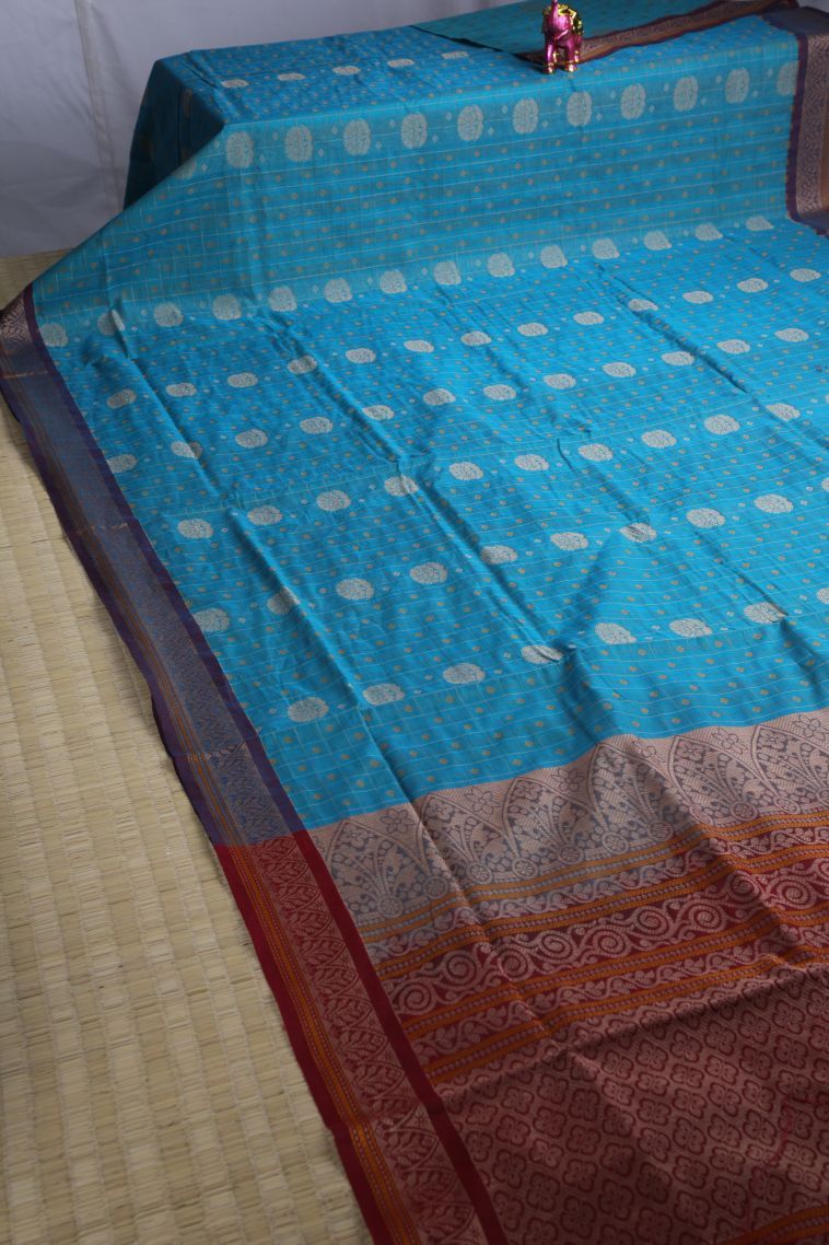 Sky Blue Pure Handloom Kovai Cotton with Without Zari Zari Floral Patterns view 2