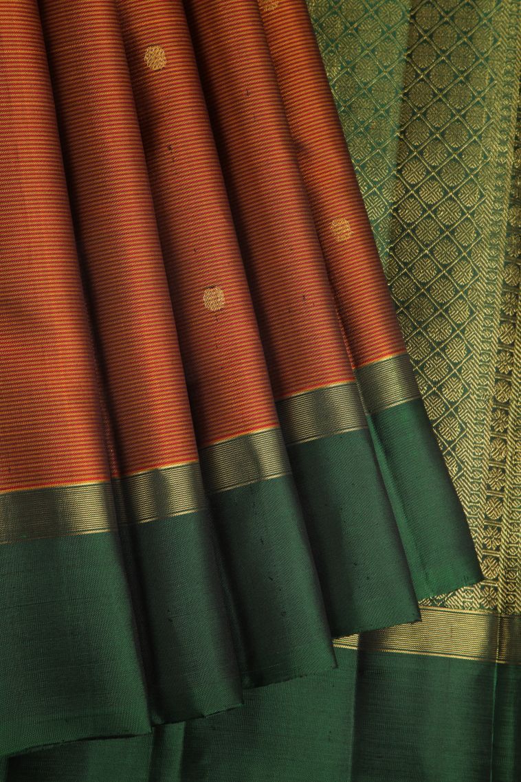 Ginger Orange Kanchipuram Silk Sarees with Gold Zari Buttis (small Dots Or Motifs) view 1