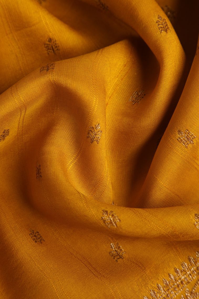 Merigold Orange Banaras Sarees with Gold Zari Buttis (small Dots Or Motifs) view 4