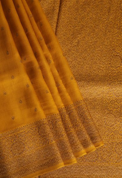 Merigold Orange Banaras Sarees with Gold Zari Buttis (small Dots Or Motifs)