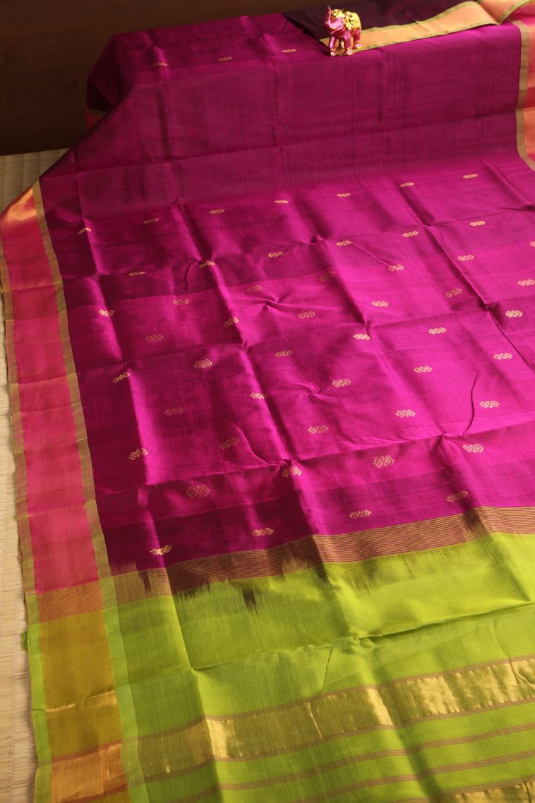 Magenta Purple Silk Cotton with Gold Zari Buttis (small Dots Or Motifs) view 2