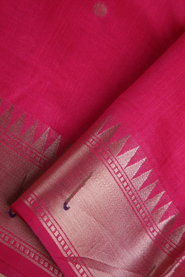 Hot Pink Banaras Sarees with Gold Zari Buttis (small Dots Or Motifs) view 4