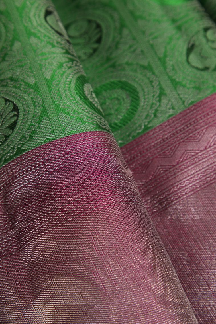 Emerald Green Soft Silk Saree with Silver Zari Annam Rudhratcham view 4
