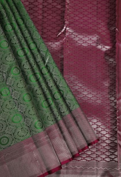 Emerald Green Soft Silk Saree with Silver Zari Annam Rudhratcham