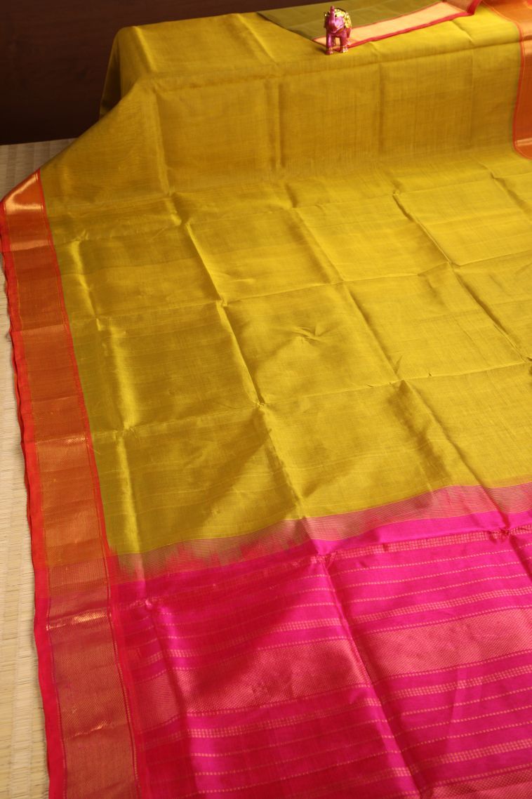 Fawn Yellow Silk Cotton with Gold Zari Plain view 2