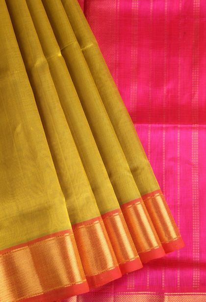 Fawn Yellow Silk Cotton with Gold Zari Plain