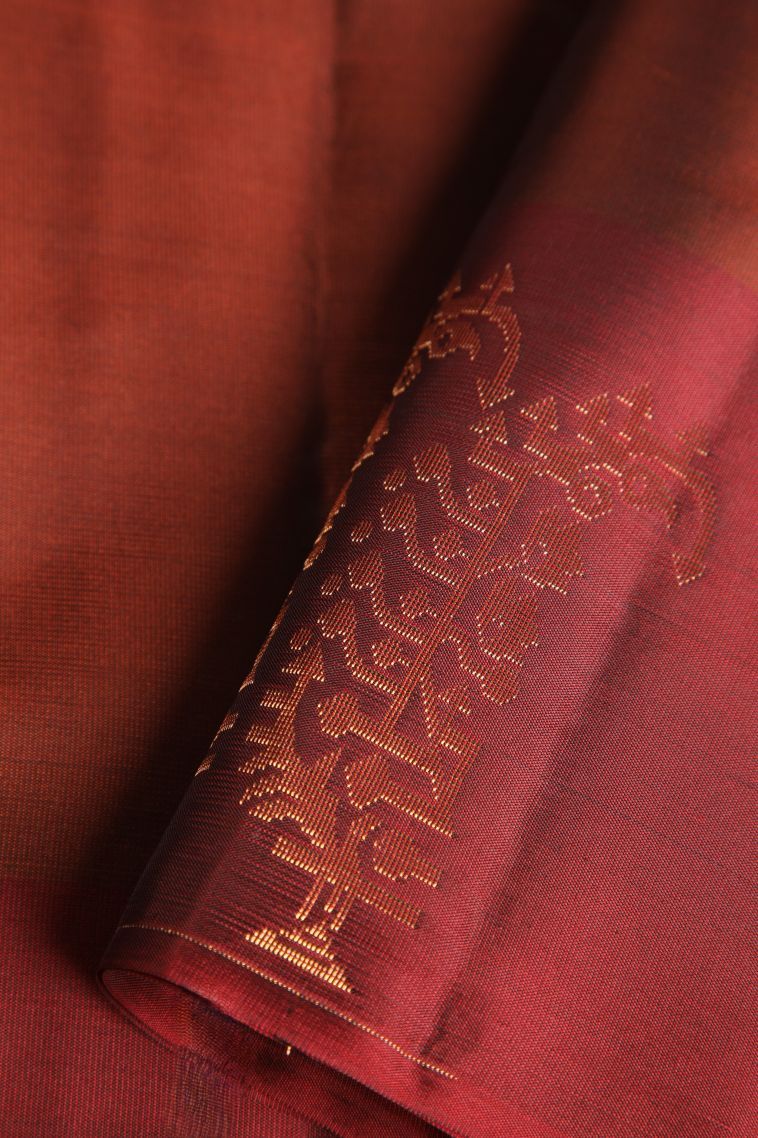 Apple Red Soft Silk Saree with Copper Zari Floral Puttas view 4
