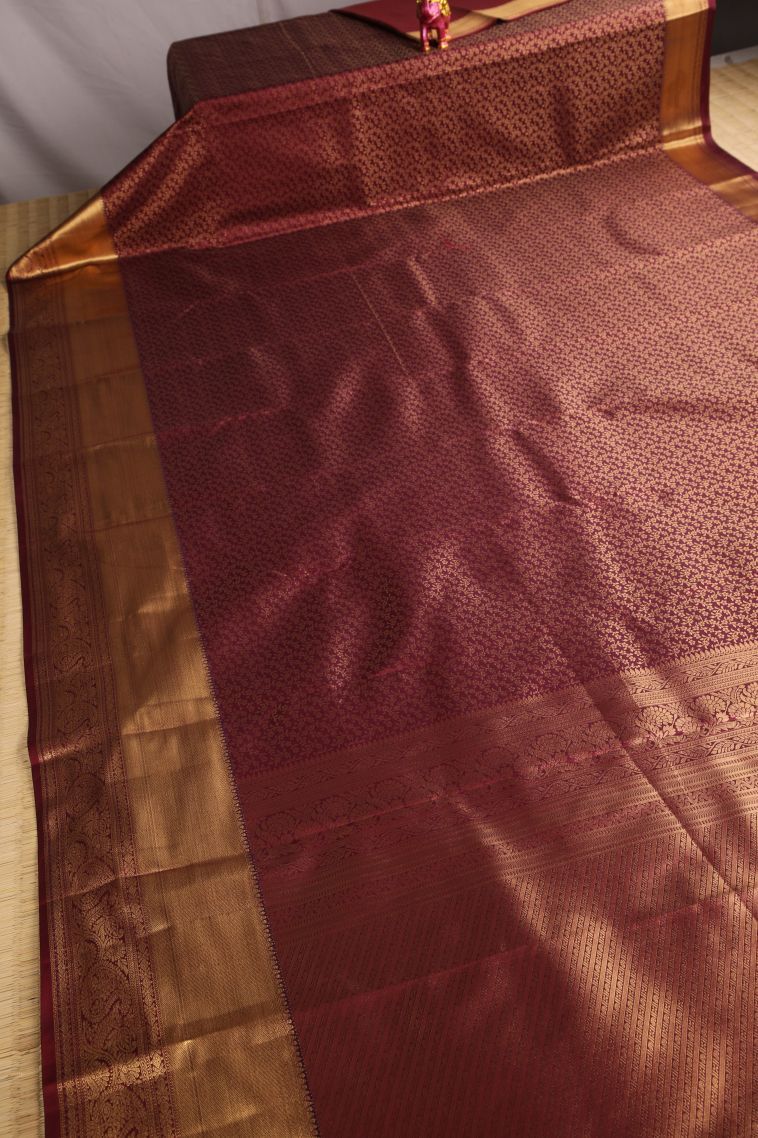 Garnet Red Apoorva Silk Sarees with Gold Zari Floral Patterns view 2