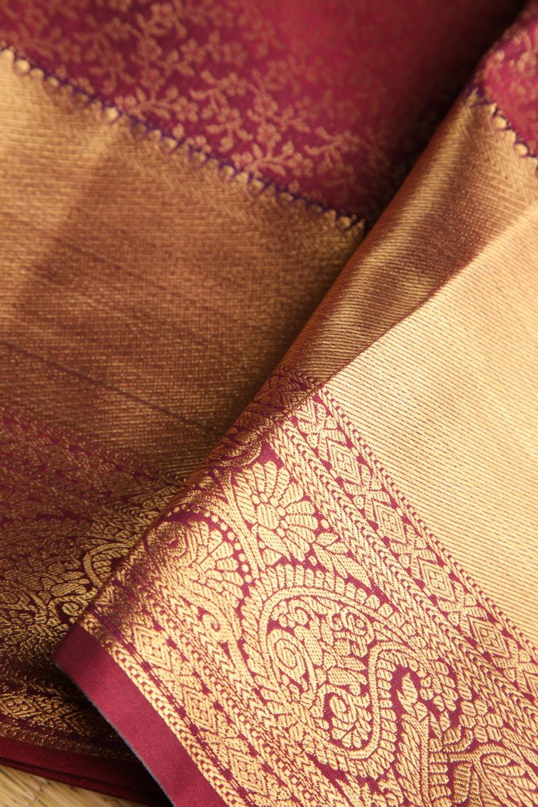 Garnet Red Apoorva Silk Sarees with Gold Zari Floral Patterns view 4