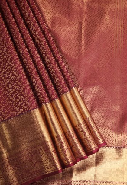 Garnet Red Apoorva Silk Sarees with Gold Zari Floral Patterns