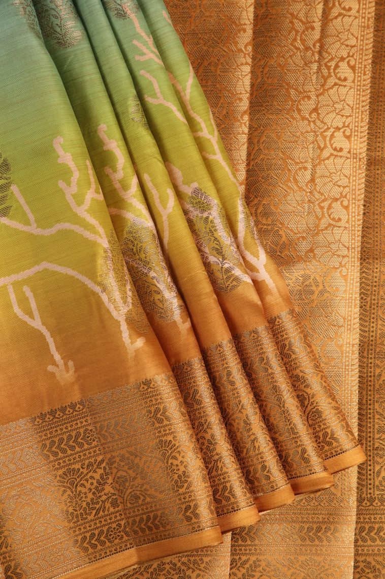 Arctic Blue Semi Raw Silk Printed with Antic Zari Thilagam Puttas view 1