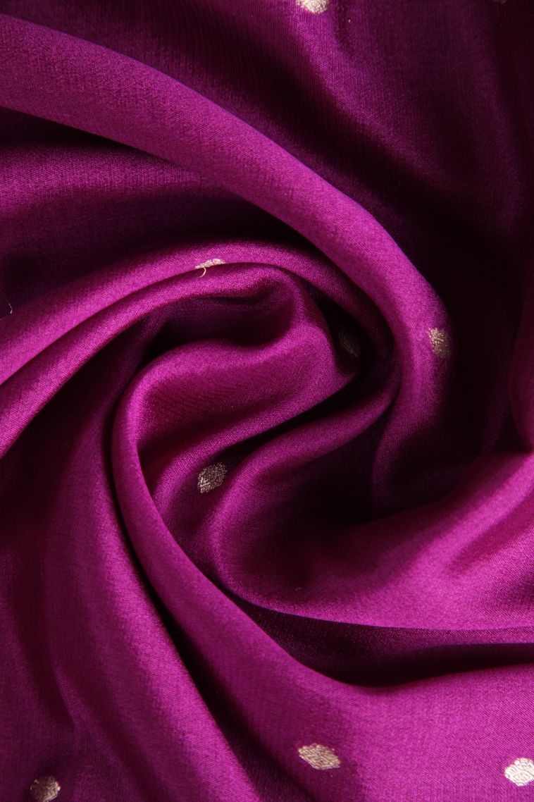 Bosenberry Purple Mysore Silk with Gold Zari Buttis (small Dots Or Motifs) view 4