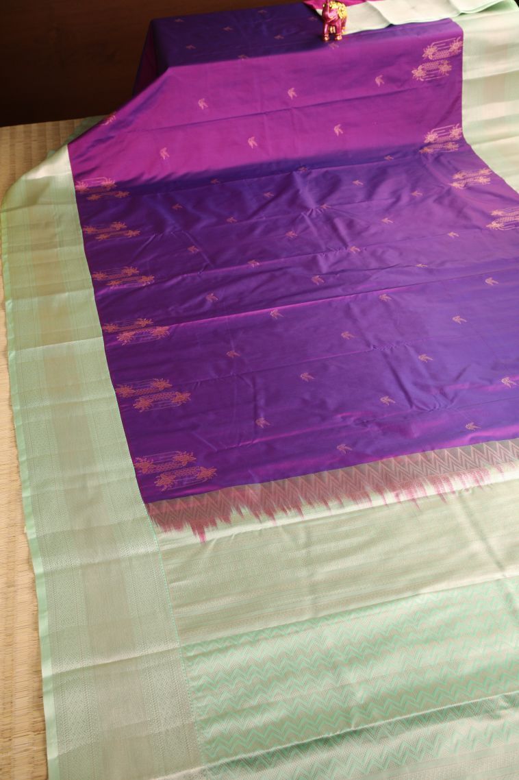 Viola Purple Apoorva Silk Sarees with Copper Zari Floral Puttas view 2