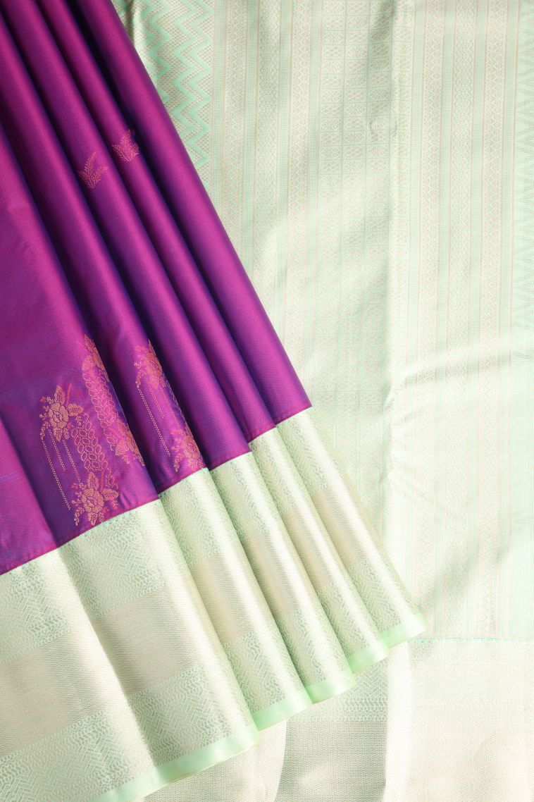 Viola Purple Apoorva Silk Sarees with Copper Zari Floral Puttas view 1