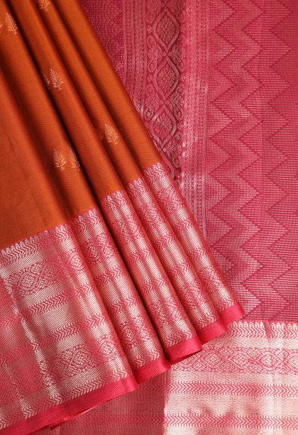 Marmalade Orange Apoorva Silk Sarees with Gold Zari Floral Patterns