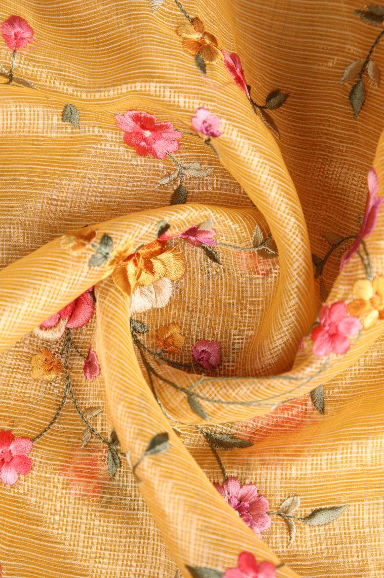 Cookie Yellow Tissue Silk Sarees with Gold Zari Embroidary view 4