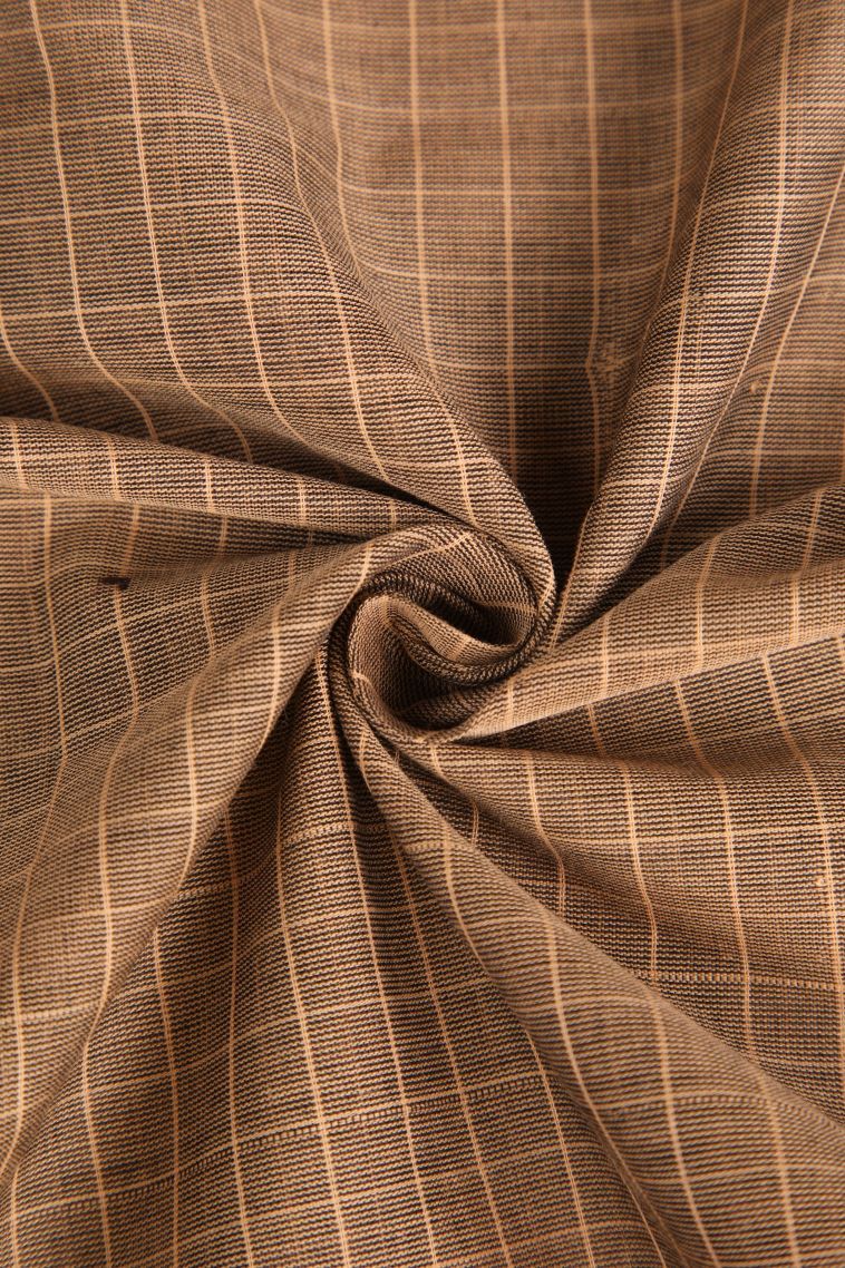 Tortilla Brown Chettinad Cotton Sarees with Gold Zari Checks view 4