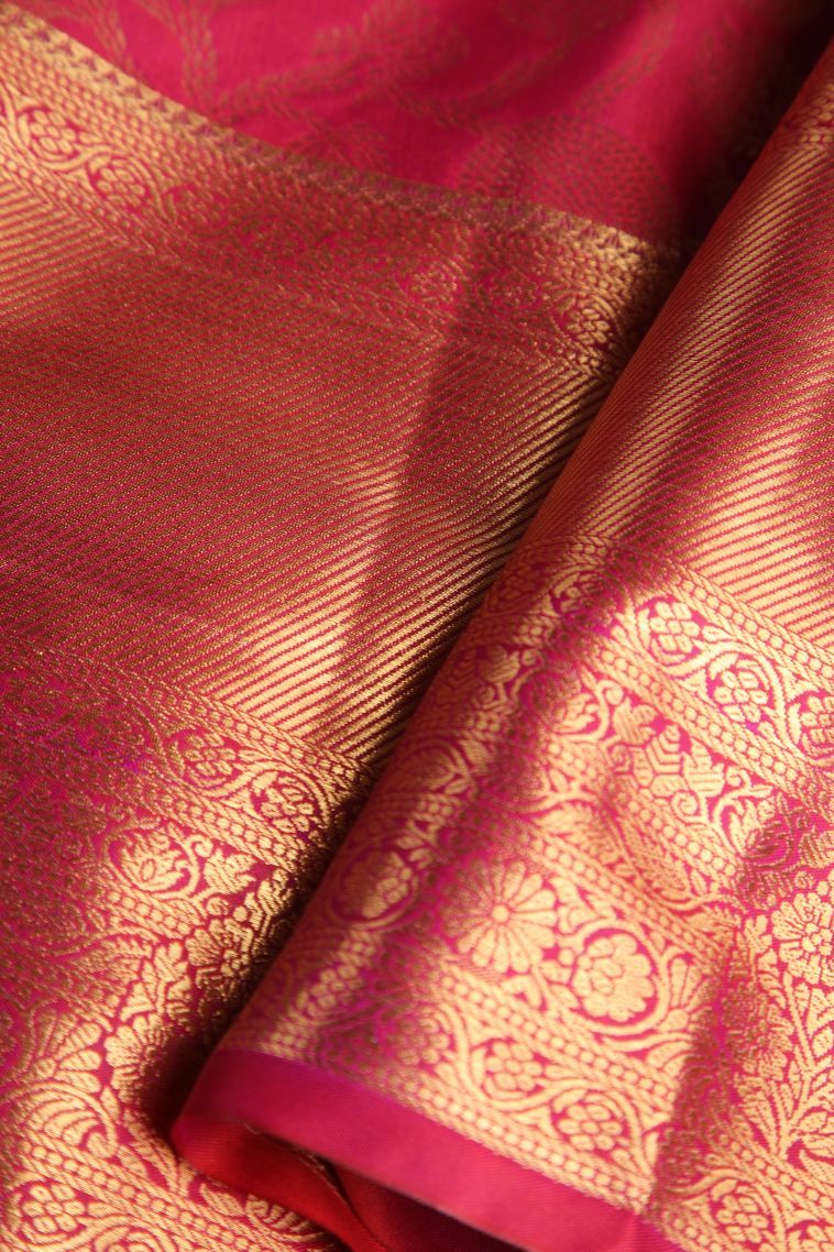 Magenta  Pink Apoorva Silk Sarees with Gold Zari Floral Patterns view 4