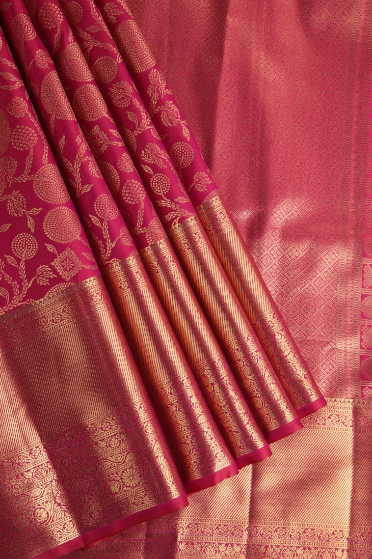 Magenta  Pink Apoorva Silk Sarees with Gold Zari Floral Patterns view 1