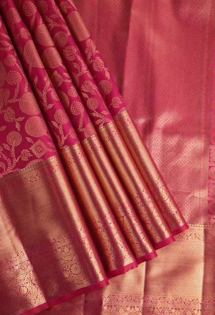 Magenta  Pink Apoorva Silk Sarees with Gold Zari Floral Patterns