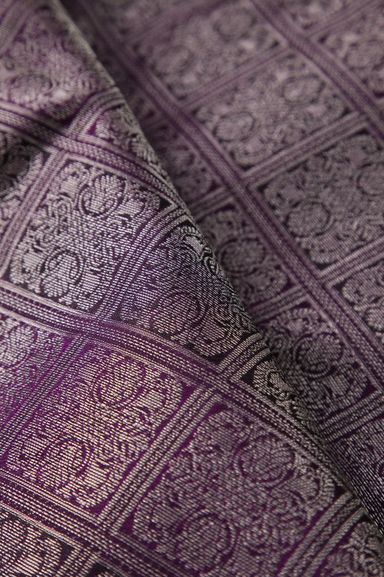 Grape Purple Soft Silk Saree with Silver Zari Floral Patterns view 4