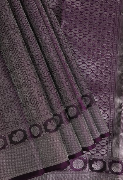 Grape Purple Soft Silk Saree with Silver Zari Floral Patterns