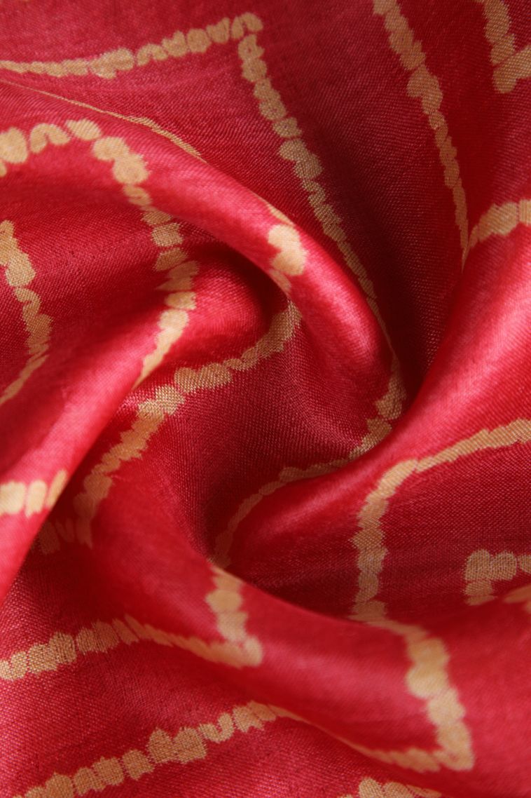 Punch Pink Tussar Saree with Gold Zari Geometric Shapes view 4