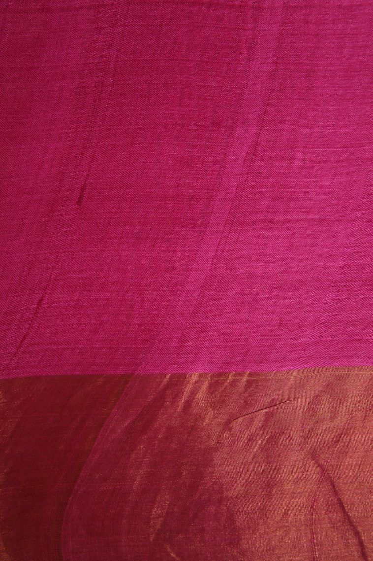 Fuscia Pink Tussar Saree with Gold Zari Geometric Shapes view 3