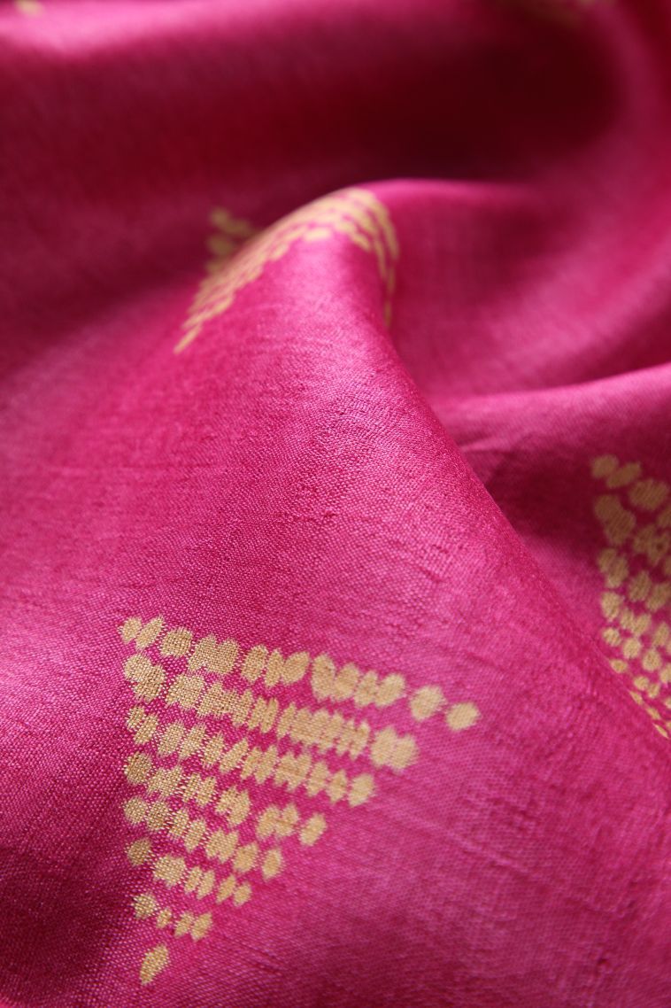 Fuscia Pink Tussar Saree with Gold Zari Geometric Shapes view 4
