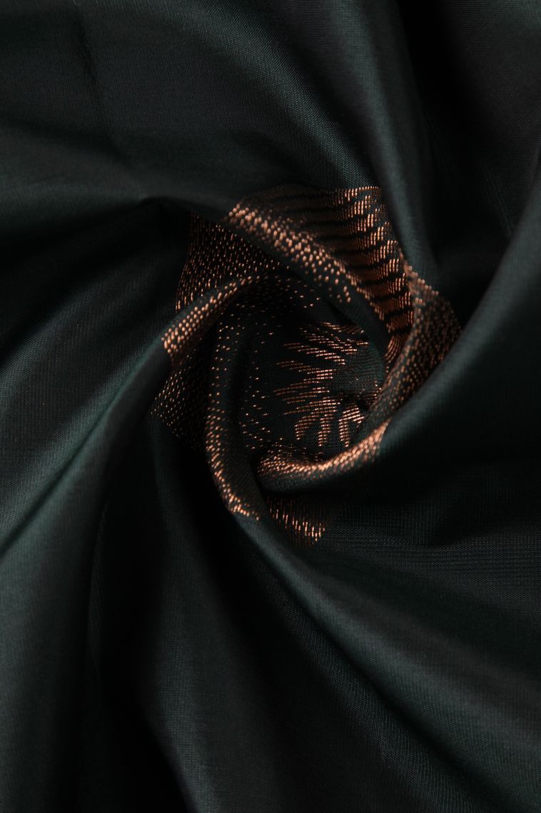 Basil Green Soft Silk Saree with Copper Zari Circle Mottif view 4