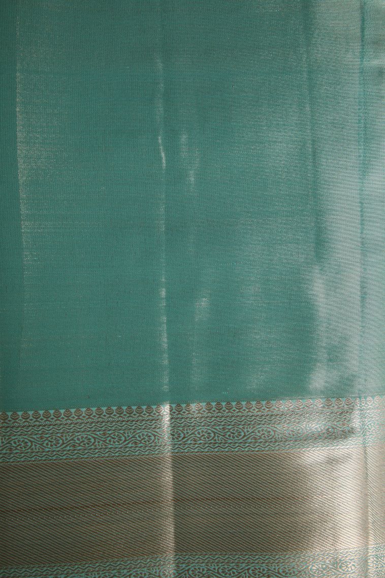 Arctic Blue Tissue Silk Sarees with Gold Zari Floral Patterns view 3