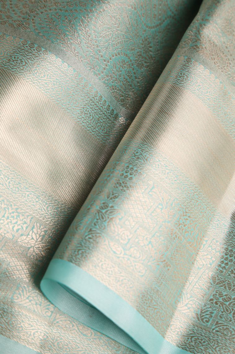 Arctic Blue Tissue Silk Sarees with Gold Zari Floral Patterns view 4