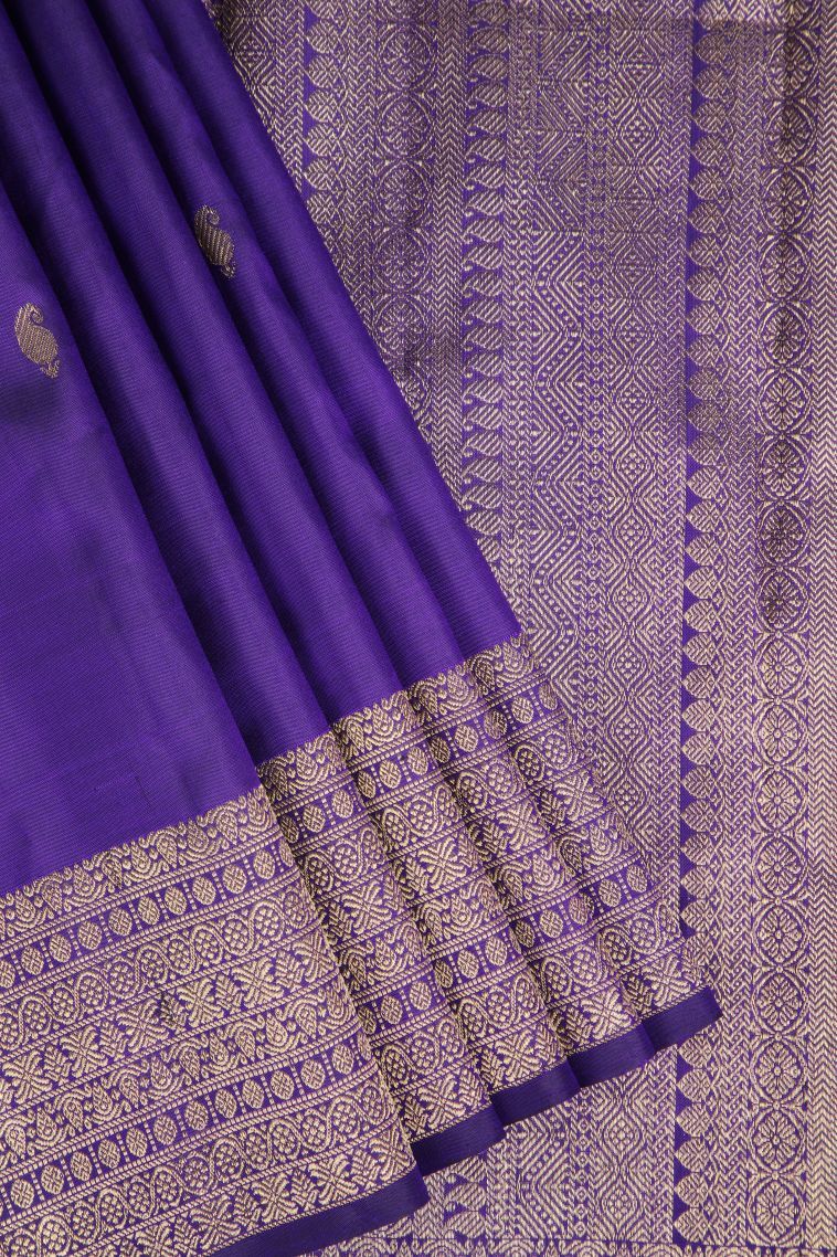 Azure Blue Kanchipuram Silk Sarees with Antic Zari Mango Puttas view 1