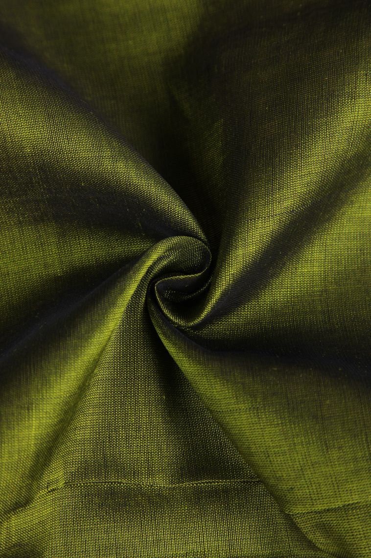 Basil Green Silk Cotton with Gold Zari Plain view 4