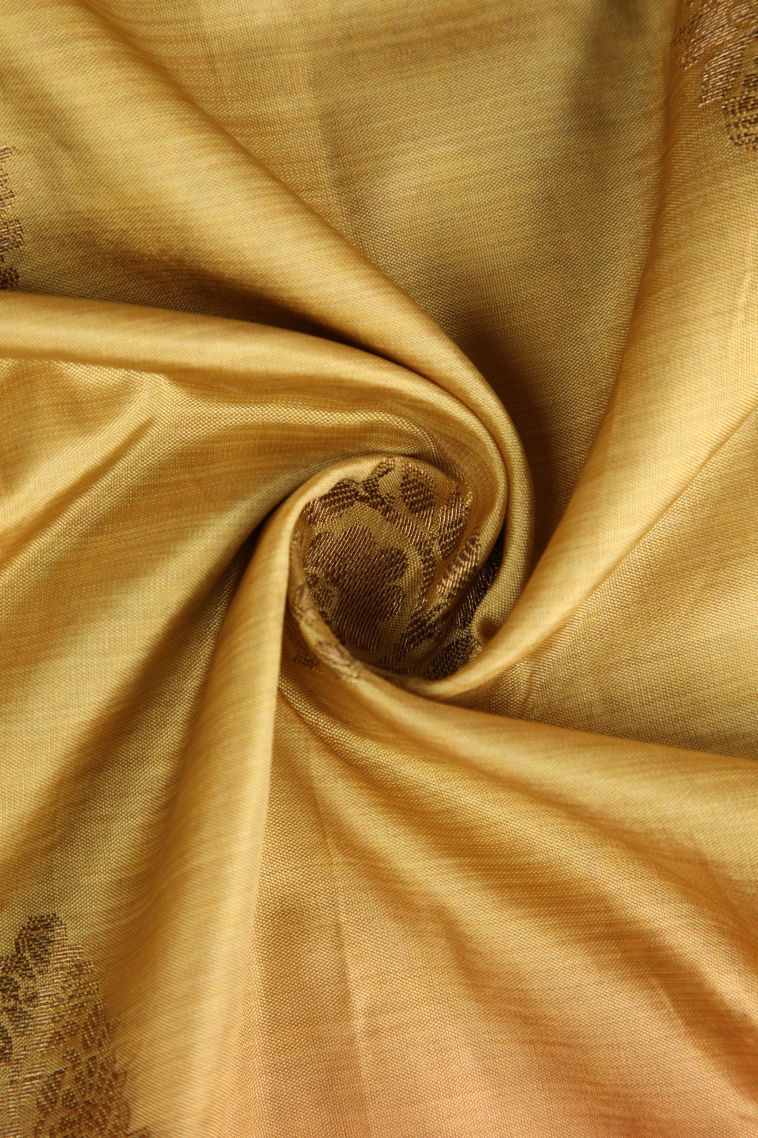 Gold Semi Raw Silk Printed with Antic Zari Thilagam Puttas view 4