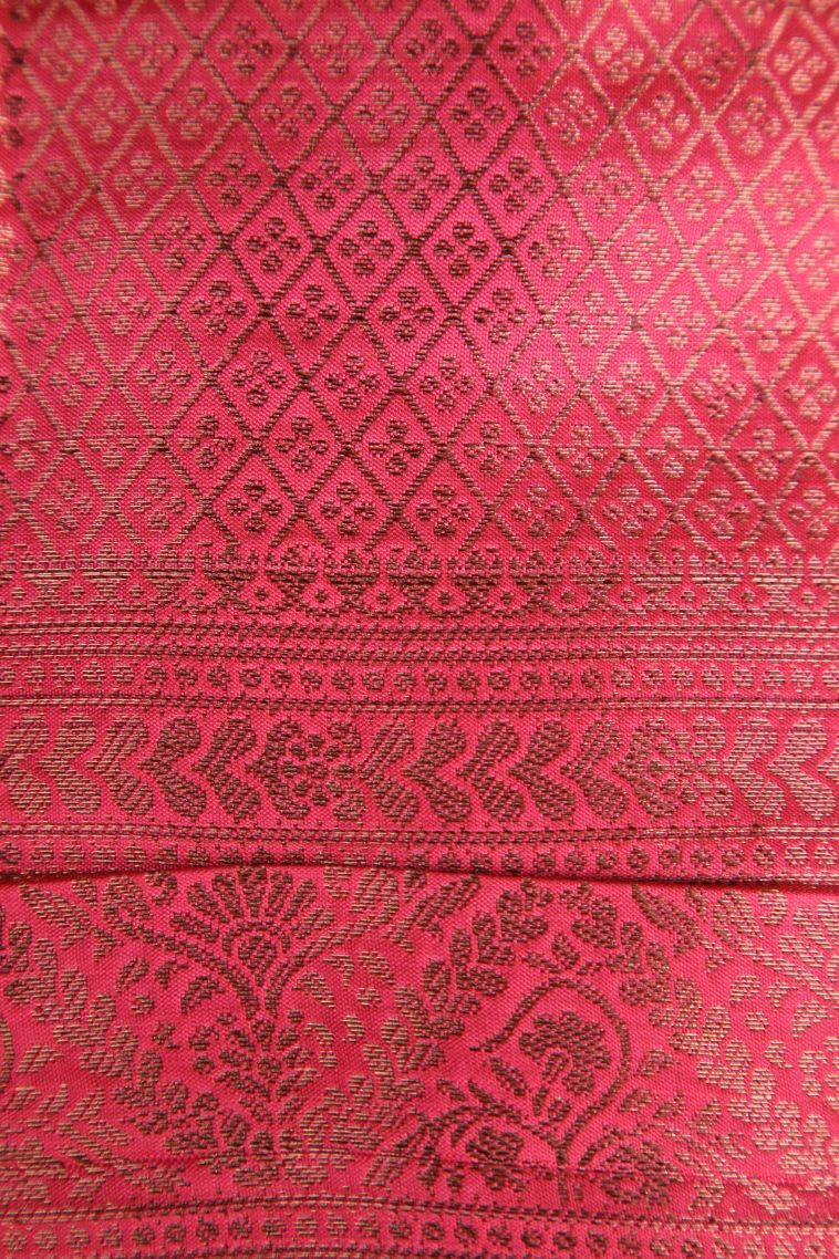 Gold Semi Raw Silk Printed with Antic Zari Thilagam Puttas view 3