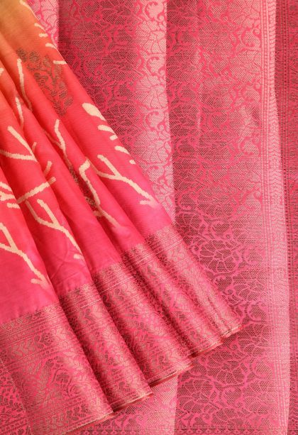 Gold Semi Raw Silk Printed with Antic Zari Thilagam Puttas