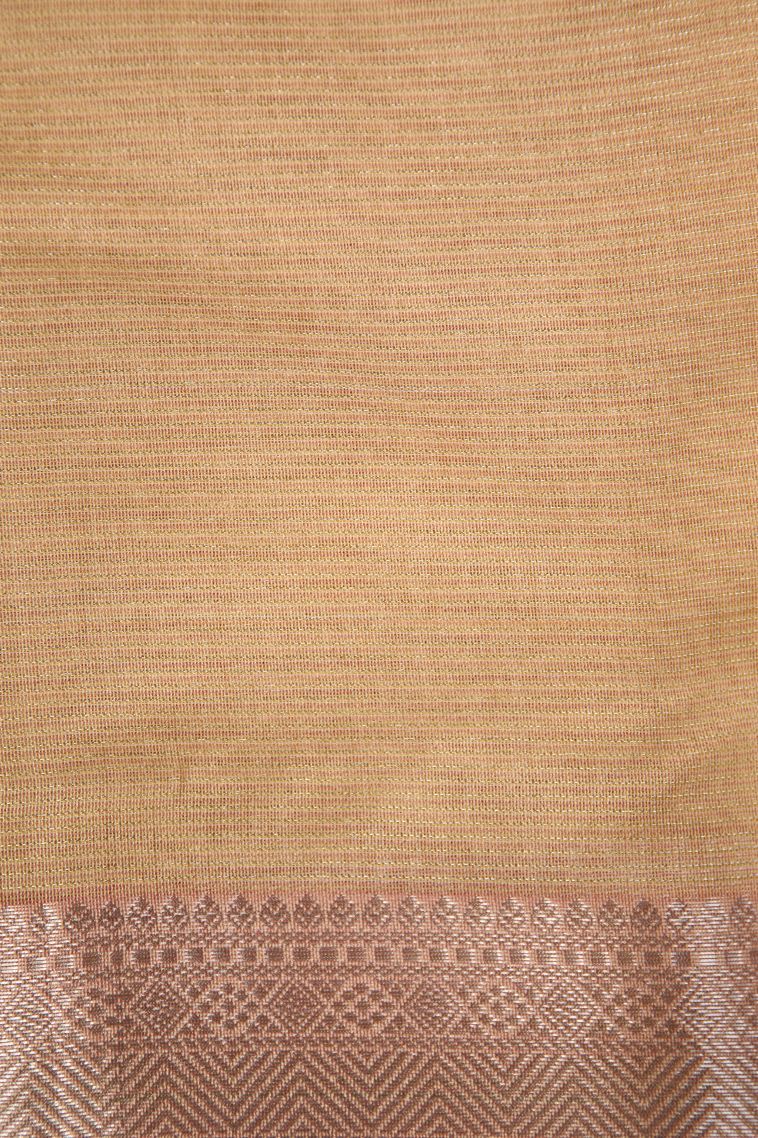 Sepia Yellow Tussar Saree with Silver Zari Plain view 3