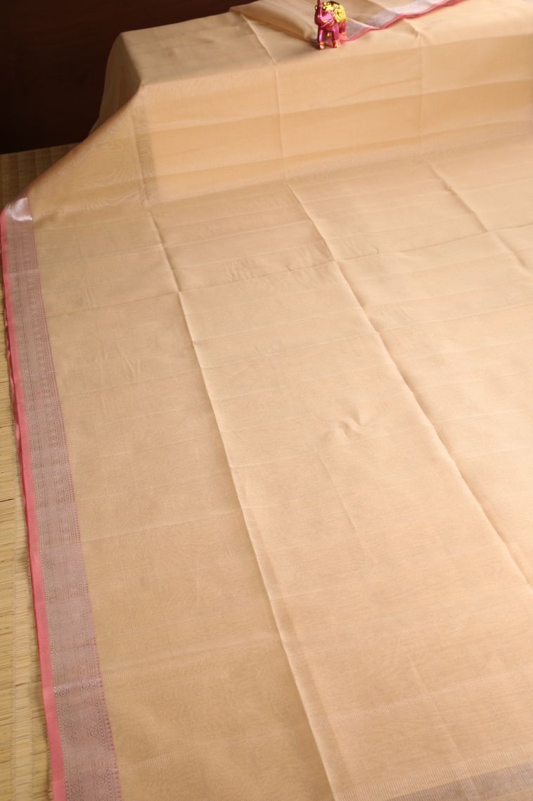 Sepia Yellow Tussar Saree with Silver Zari Plain view 2