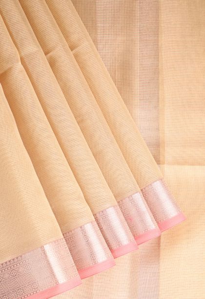 Sepia Yellow Tussar Saree with Silver Zari Plain