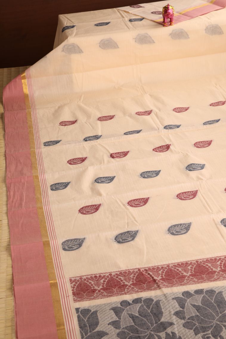 Coconut White Chettinad Cotton Sarees with Without Zari Zari Manga view 2