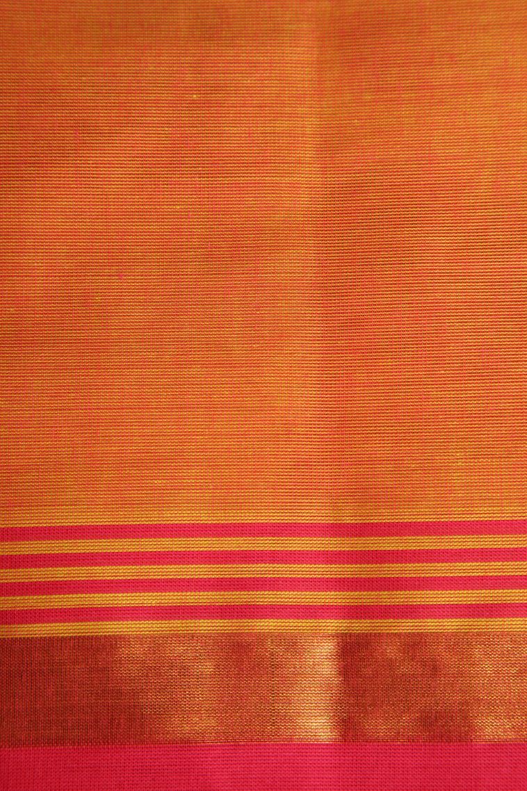 Carrot Orange Chettinad Cotton Sarees with Gold Zari Floral Puttas view 3