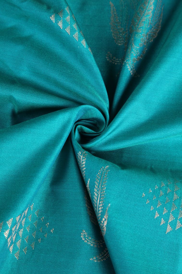 Cerulean Blue Apoorva Silk Sarees with Gold Zari Floral Patterns view 4