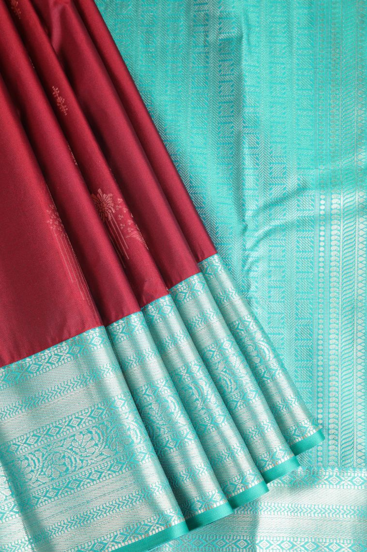 Berry Red Apoorva Silk Sarees with Copper Zari Floral Puttas view 1